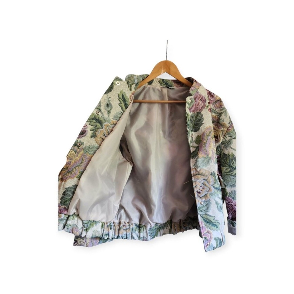 Floral Tapestry Jacket Women's Vintage Oversized Bomber Coat Size M - Picture 3 of 15